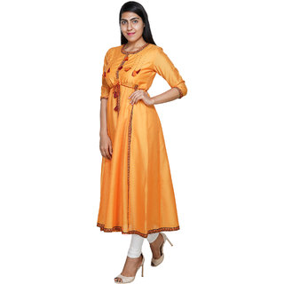 YES TEN Chanderi Anarkali Kurti (Yellow)