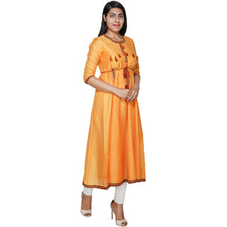 YES TEN Chanderi Anarkali Kurti (Yellow)
