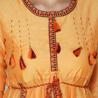 YES TEN Chanderi Anarkali Kurti (Yellow)
