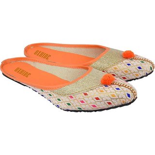 Oxhide Orange Mules For Women - Ethnic Shoes | Buy online on ZillyBuy