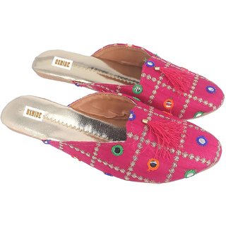 Oxhide Party Wear Pink Mules For Women - Ethnic Shoes | Buy online on ZillyBuy