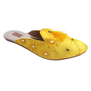 Oxhide Party Wear Yellow Mules - Ethnic Shoes | Buy online on ZillyBuy