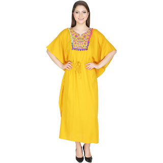 Ukal Women Summer Fashion Rayon Long Maxi Loose Kaftan Nightwear Dress Nightgown (Free Size)