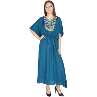 Ukal Women Summer Fashion Rayon Long Maxi Loose Kaftan Nightwear Dress Nightgown (Free Size)