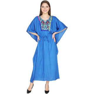 Ukal Women Summer Fashion Rayon Long Maxi Loose Kaftan Nightwear Dress Nightgown (Free Size)