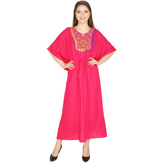 Ukal Women Summer Fashion Rayon Long Maxi Loose Kaftan Nightwear Dress Nightgown (Free Size)