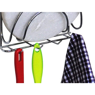 Oc9 Stainless Steel Plate Stand / Dish Rack and Chakla Belan Stand and Ladle Hook Rail For Kitchen