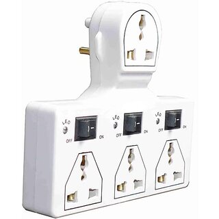 Multi Plug 3+3 Universal Socket Adaptor with Led Indicator  Individual Switch, 6 Amp Extension Cord Board