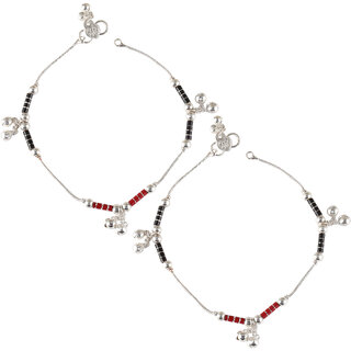 Vighnaharta Traditional White /Black Metal Anklets Payal Pair for Women Girls  [VFJ1013PYL] - Anklets | Buy online on ZillyBuy