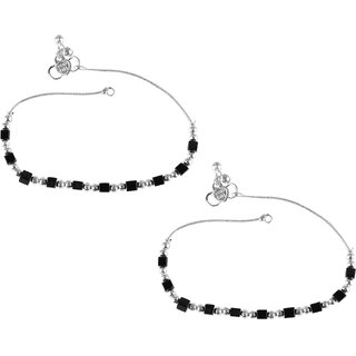 Vighnaharta Traditional White /Black Metal Anklets Payal Pair for Women Girls  [VFJ1015PYL] - Anklets | Buy online on ZillyBuy