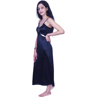 Nivcy Women Fashion Solid Satin Nightwear Black