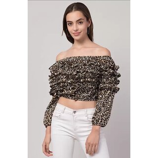 Crockoset Casual Regular Sleeves Printed Women Brown Top