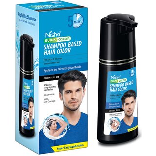 Nisha Quick Color Shampoo Based Hair Color For Men  Women Natural Looking Hair Bottle 180ML, Original Black Nisha Quick Color Shampoo Based Hair Color For Men  Women Natural Looking Hair Bottle 180ML, Original Black