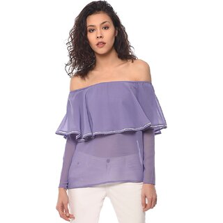 Affordable Women Purys Women Purple Solid Off Shoulder Top 2025 at ShopCircuit | ONDC