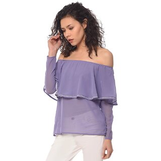Affordable Women Purys Women Purple Solid Off Shoulder Top 2025 at ShopCircuit | ONDC