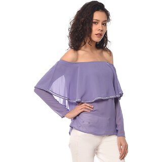 Affordable Women Purys Women Purple Solid Off Shoulder Top 2025 at ShopCircuit | ONDC