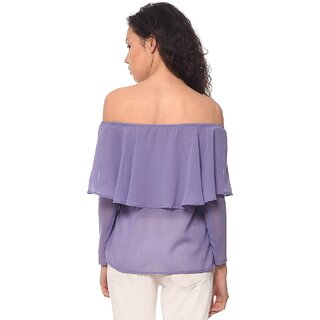Affordable Women Purys Women Purple Solid Off Shoulder Top 2025 at ShopCircuit | ONDC