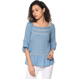 New Women Purys Women Blue Solid Regular Top 2025 at ShopCircuit | ONDC