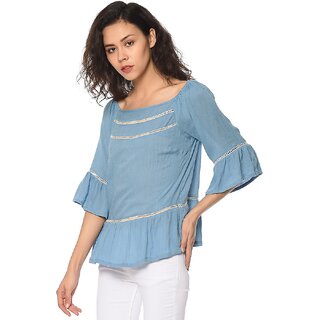 New Women Purys Women Blue Solid Regular Top 2025 at ShopCircuit | ONDC