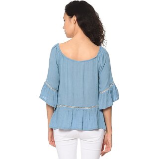 New Women Purys Women Blue Solid Regular Top 2025 at ShopCircuit | ONDC