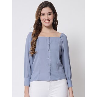 Modern Women PURYS Women Blue Solid Regular Top 2025 at ShopCircuit | ONDC