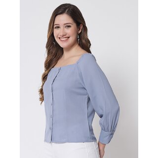 Modern Women PURYS Women Blue Solid Regular Top 2025 at ShopCircuit | ONDC