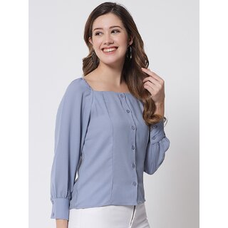 Modern Women PURYS Women Blue Solid Regular Top 2025 at ShopCircuit | ONDC