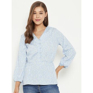 New Women PURYS Women Blue Printed Regular Top 2025 at ShopCircuit | ONDC