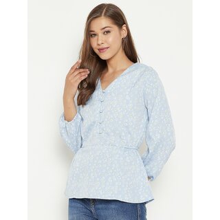 New Women PURYS Women Blue Printed Regular Top 2025 at ShopCircuit | ONDC