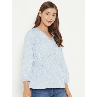 New Women PURYS Women Blue Printed Regular Top 2025 at ShopCircuit | ONDC