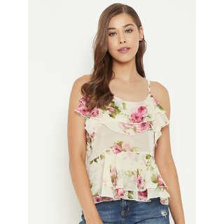Best Women PURYS Women White Printed Regular Top 2025 at ShopCircuit | ONDC