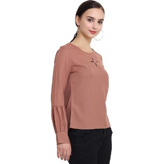 New Women Purys Women Brown Solid Regular Top 2025 at ShopCircuit | ONDC