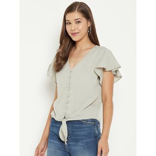 Stylish Women PURYS Women Grey Striped Regular Top 2025 at ShopCircuit | ONDC