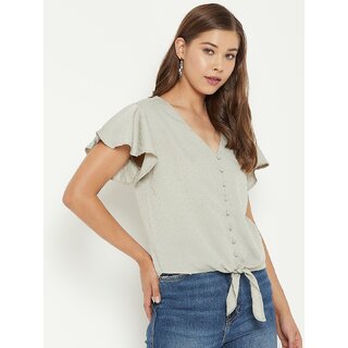 Stylish Women PURYS Women Grey Striped Regular Top 2025 at ShopCircuit | ONDC