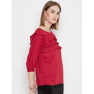 Best Women Purys Women Maroon Solid Regular Top 2025 at ShopCircuit | ONDC