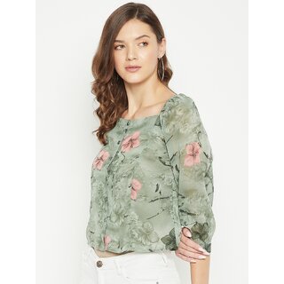 Latest Women PURYS Women Green Printed Basic Top 2025 at ShopCircuit | ONDC