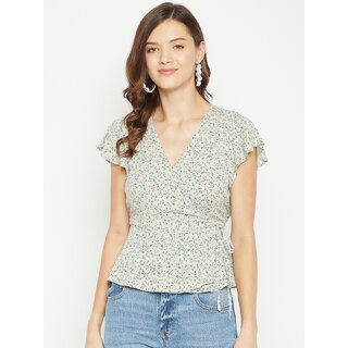 Sophisticated Women PURYS Women Green Printed Wrap Top 2025 at ShopCircuit | ONDC