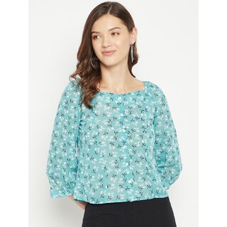 Best Women PURYS Women Blue Printed Basic Top 2025 at ShopCircuit | ONDC