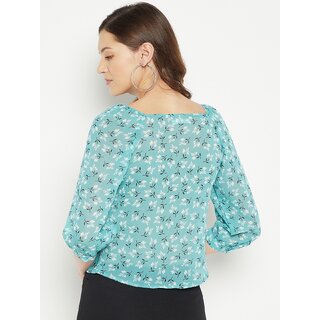 Best Women PURYS Women Blue Printed Basic Top 2025 at ShopCircuit | ONDC