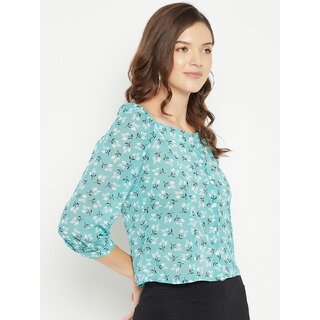 Best Women PURYS Women Blue Printed Basic Top 2025 at ShopCircuit | ONDC