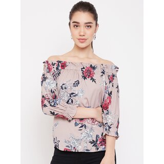 Stylish Women Purys Women Brown Floral Off Shoulder Top 2025 at ShopCircuit | ONDC