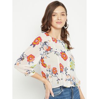 Exclusive Women PURYS Women White Printed Basic Top 2025 at ShopCircuit | ONDC