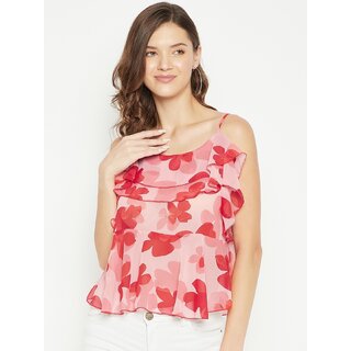 Affordable Women PURYS Women Pink Floral Regular Top 2025 at ShopCircuit | ONDC