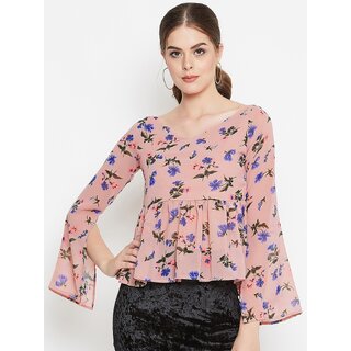 Affordable Women Purys Women Pink Printed Peplum Top 2025 at ShopCircuit | ONDC