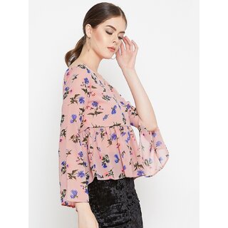 Affordable Women Purys Women Pink Printed Peplum Top 2025 at ShopCircuit | ONDC