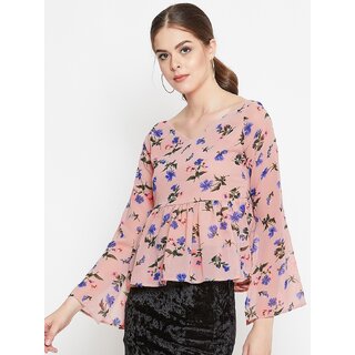 Affordable Women Purys Women Pink Printed Peplum Top 2025 at ShopCircuit | ONDC