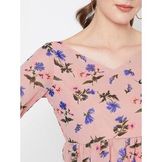 Affordable Women Purys Women Pink Printed Peplum Top 2025 at ShopCircuit | ONDC