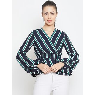 Modern Women Purys Women Black Striped Regular Fit Casual Top with Short Sleeves 2025 at ShopCir