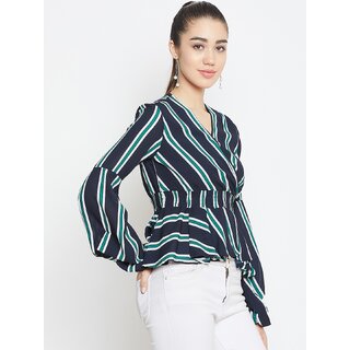 Modern Women Purys Women Black Striped Regular Fit Casual Top with Short Sleeves 2025 at ShopCir