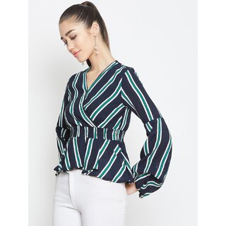 Modern Women Purys Women Black Striped Regular Fit Casual Top with Short Sleeves 2025 at ShopCir